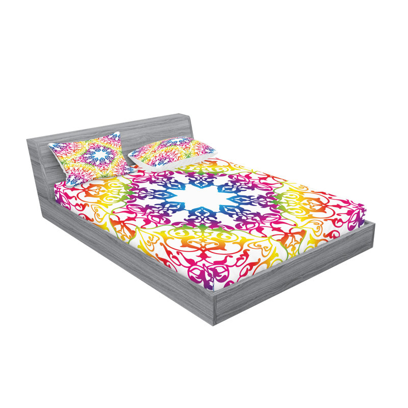 Ambesonne Ethnic Fitted Sheet & Pillow Sham Set, Multicolor, Full Sheet Set + 1 Fitted Sheet + 4 Pillowcases
