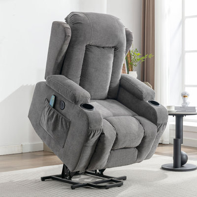 Fauteuil inclinable électrique Power Lift pour personnes âgées avec chaleur et massage Fauteuil inclinable pour le salon avec position infinie et poche latérale, port de charge USB (GRIS)