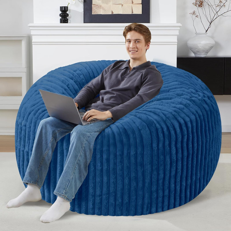 4 FT Bean Bag Chair,4' Big Bean Bag,Large Bean Bag Chairs For Adults With Memory Foam Filled,Comfy Beanbag Chairs Soft Bean Bag Sofa With Dutch Corded Plush Cover-Blue