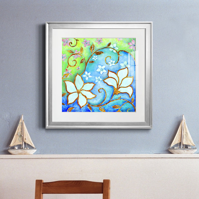 Garden Fantasy II - peinture encadrée, Papier avec cadre argenté, H 22,5 po x l 22,5 po x P 1,5 po