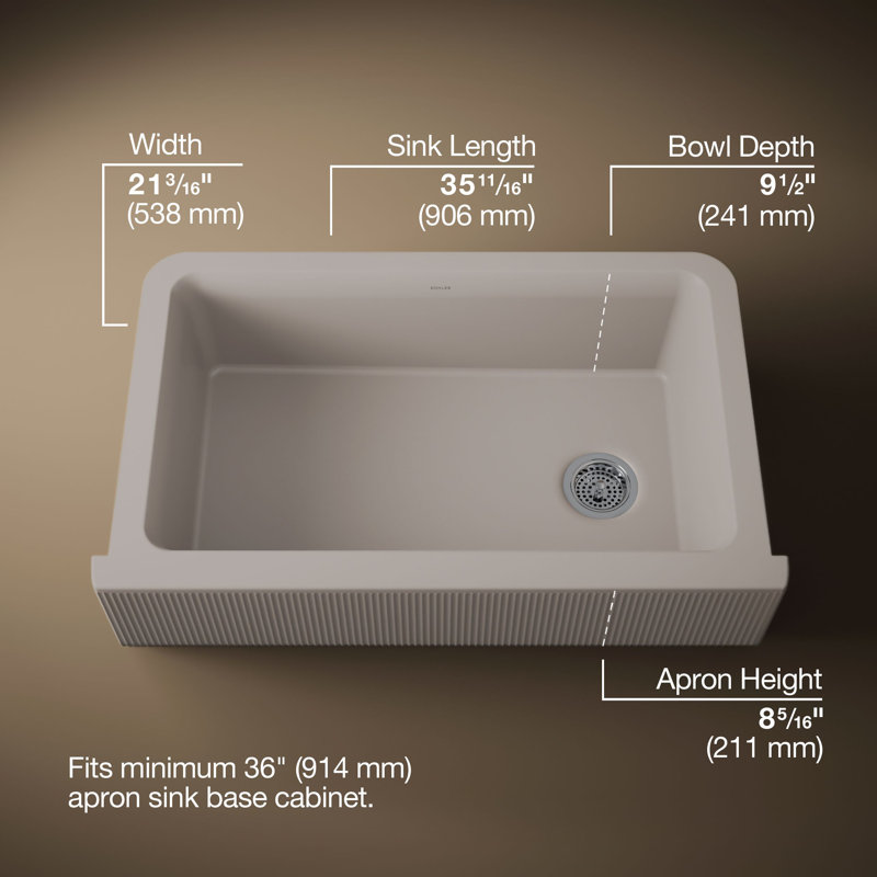 Cairn Undermount Single-Bowl Farmhouse Kitchen Sink, Matte Taupe, Fluted
