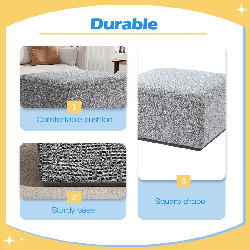 Square Upholstered Ottoman with Solid Wood Rubber Feet