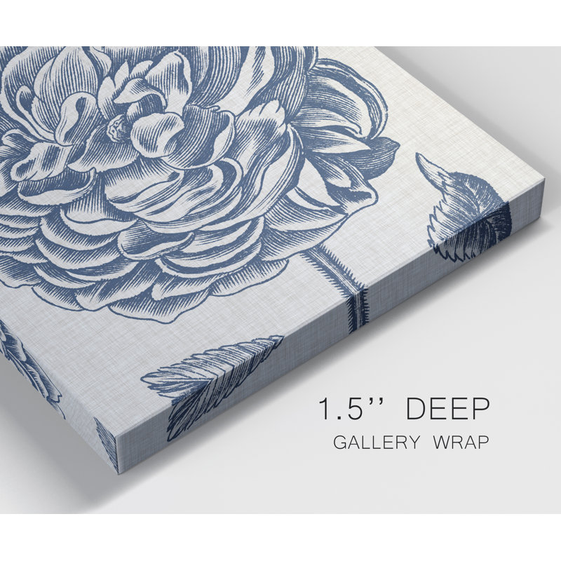 « indigo floral on lin v »-reproduction de peinture sur toile tendue, H 10 po x l 10 po x P 1,5 po