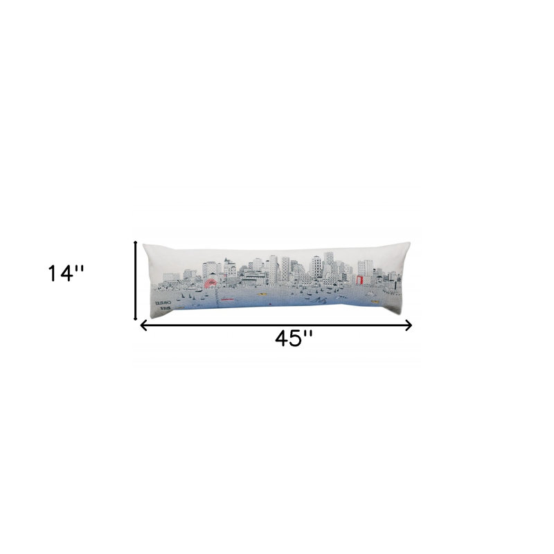  Coussin Boston Nighttime Skyline, 14 po x 45 po, Crème