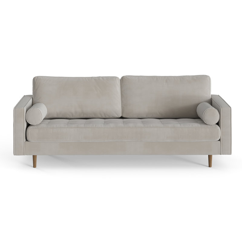Geo 84" Upholstered Sofa, Bella Platinum Performance Velvet