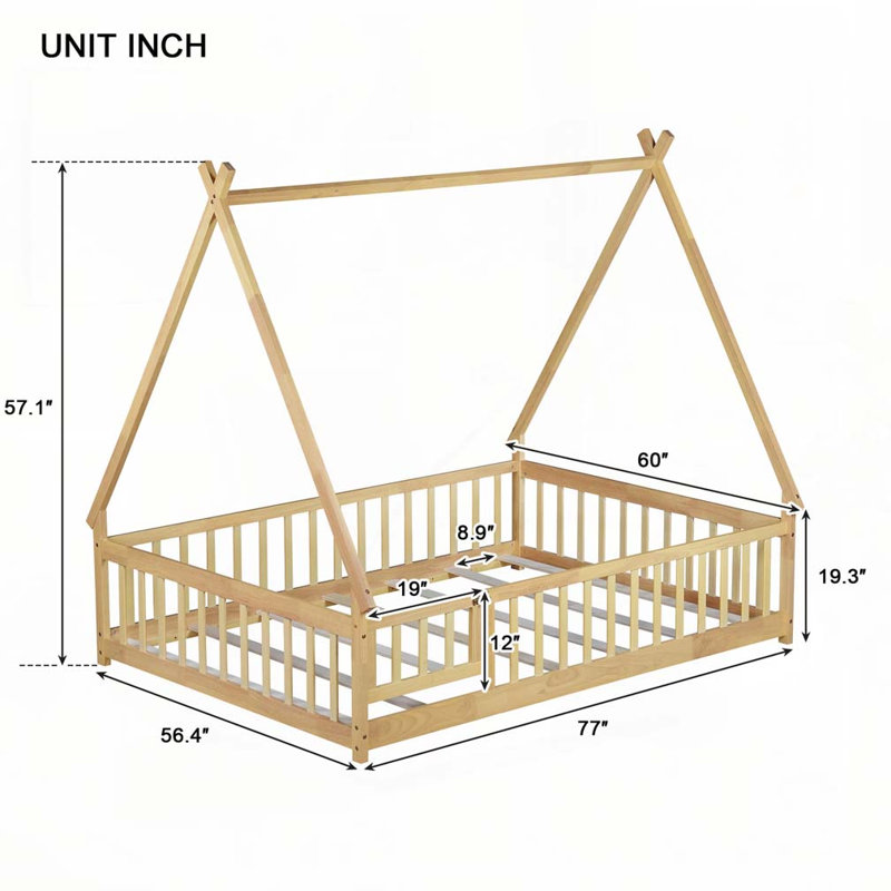 Lit en bois en forme de tente, lit tipi, Naturel, Simple
