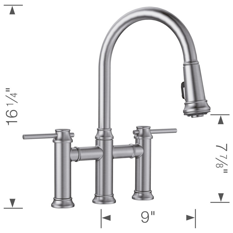 Empressa Pull-Down Dual-Spray Bridge Faucet, Stainless Steel