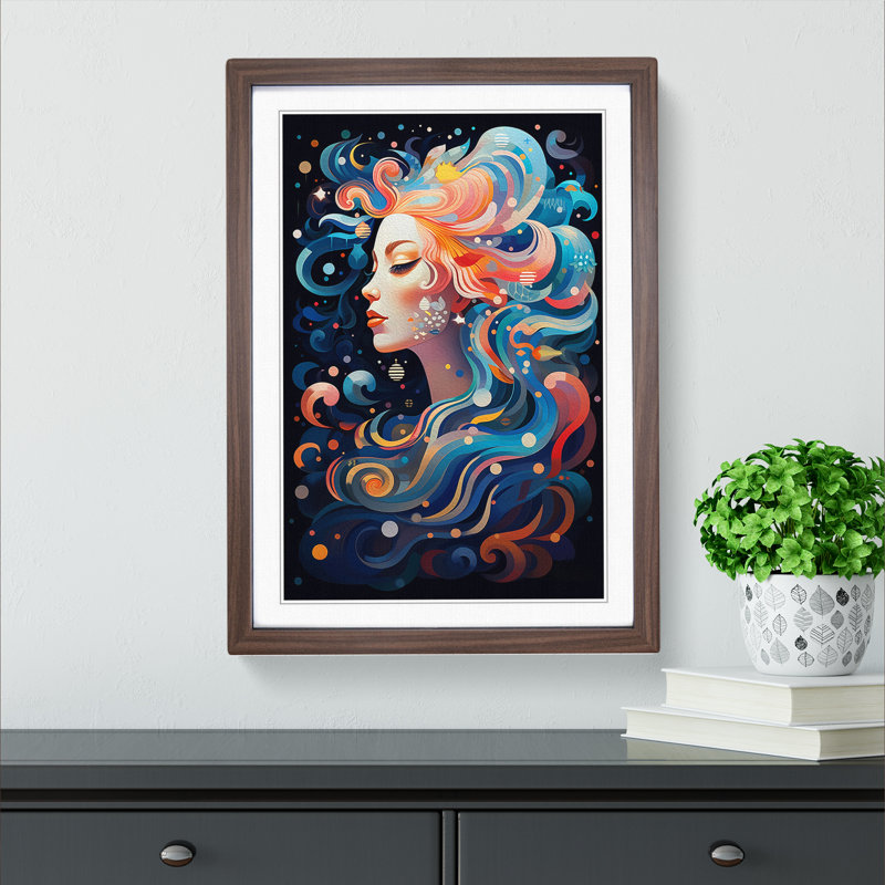 Aquarius Zodiac Orphism Art - Framed Print, 34cm H x 25cm W x 2cm D, Walnut Framed
