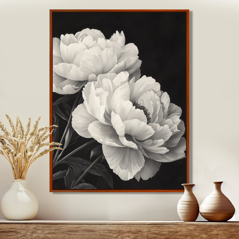 "Monocrhome" pivoines avec veines foncées II - pivoines, art encadré, Brun, Impression encadrée sans passe-partout
