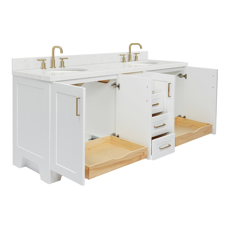 73 IN.  Single Bathroom Vanity, White, Rectangular, Carrara Marble