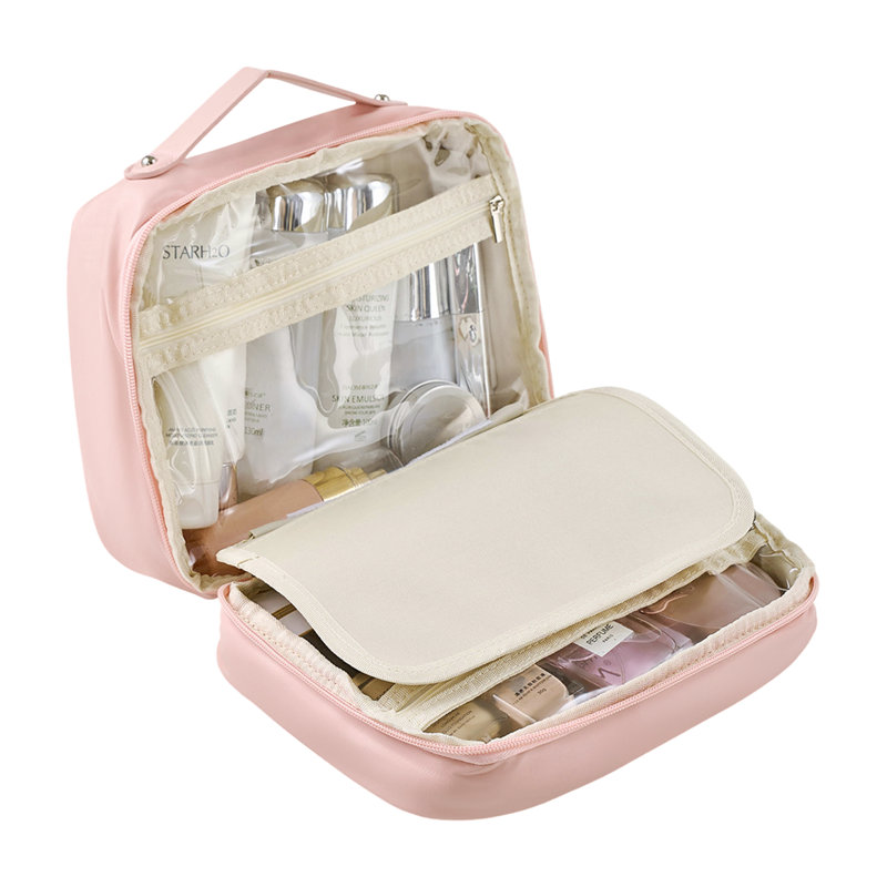 PU Leather；Polyester；PVC；Nylon Zipper Makeup Organiser, Pink