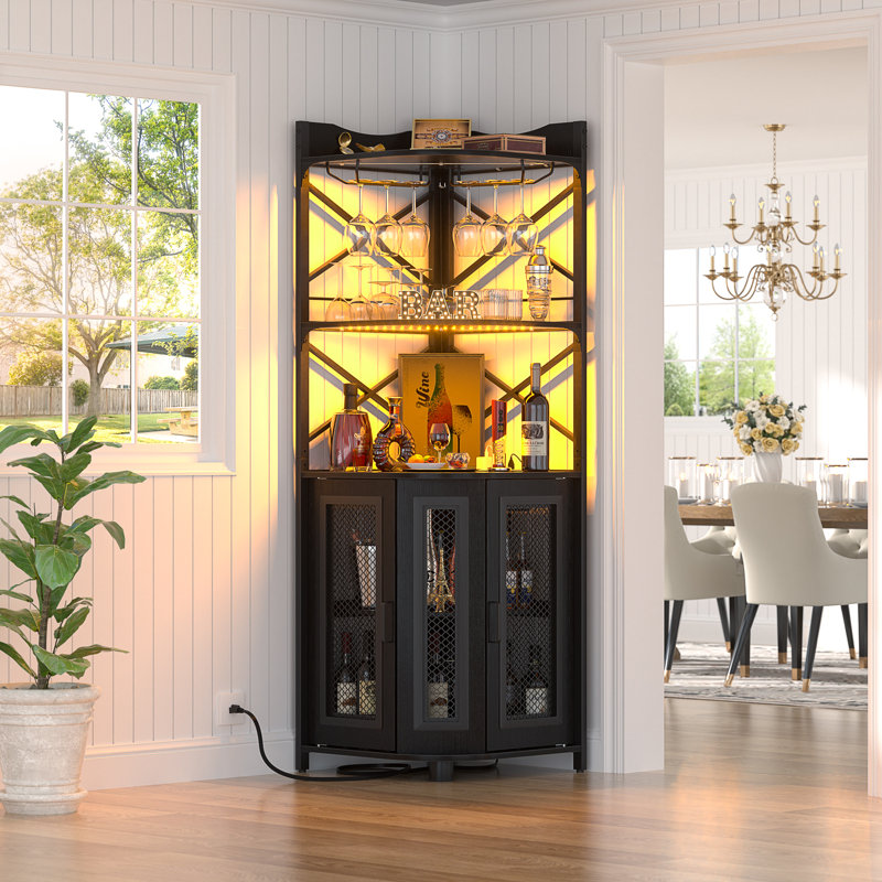 Conner Bar Cabinet With Wine Storage And Led Strip, Black