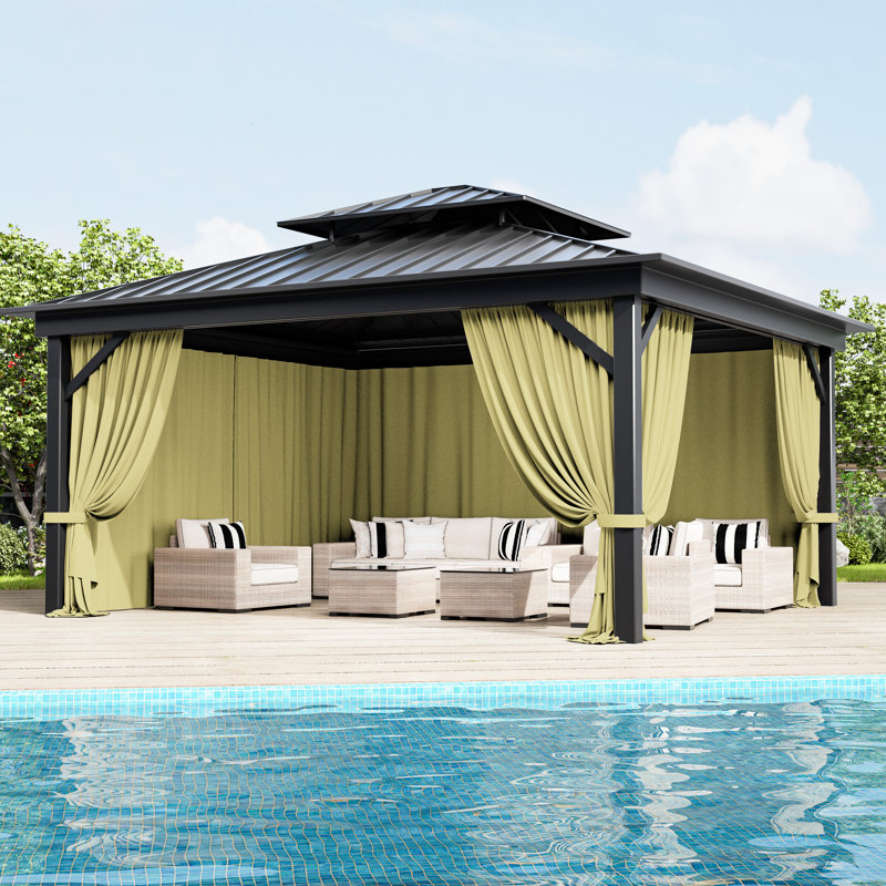 4-Panels Sidewall Curtains For Gazebo, Only Curtains, 78.74" H x 192" W x 144" D, Light Yellow