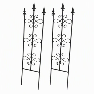2 Pack Wrought Iron Garden Trellis, Black Decorative Metal Plant Trellis for Climbing Plants, Scrollwork Vine Support Stake, Rustproof Flower Trellis for Rose, Clematis, Jasmine, Outdoor Yard & Patio