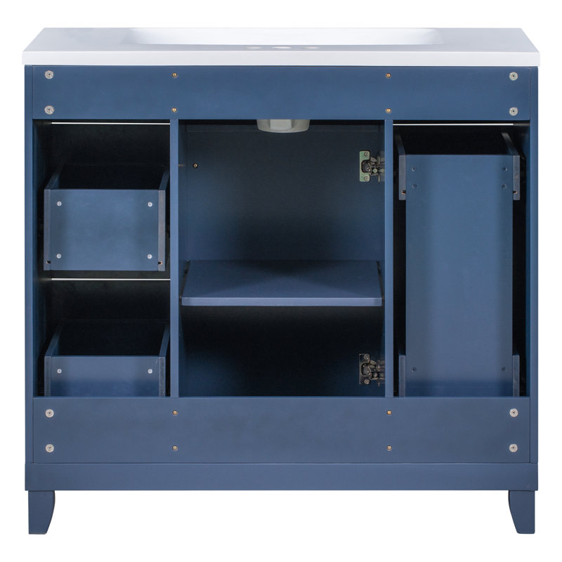 36"L x 18"W Free Standing Bathroom Vanity with Resin Top, Gold, Navy Blue