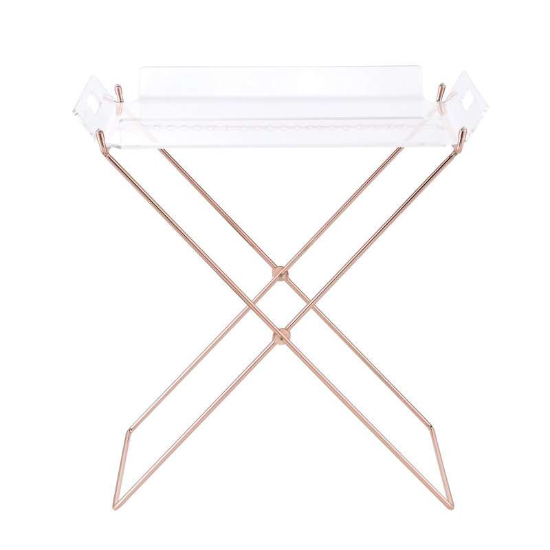 Table en acrylique transparent avec plateau de base luge à la mode pour la chambre à coucher