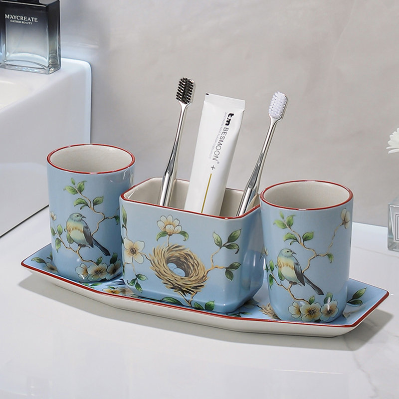 Ceramic Bathroom Accessories Set, Blue