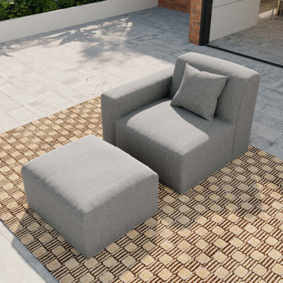 Canapé moderne avec accoudoir à droite avec repose-pieds, modulaire de patio sans assemblage, tissu résistant aux rayons UV