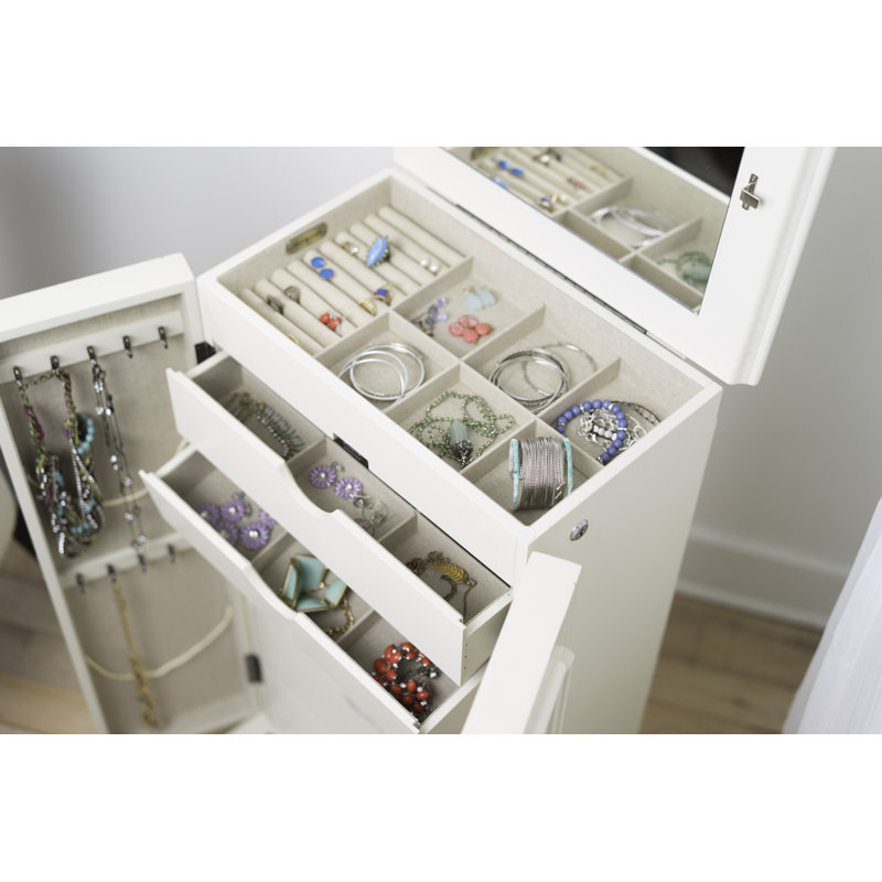 Armoire à bijoux avec miroir Maddox, Blanc