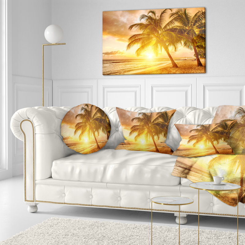 Coussin lombaire à coucher de soleil brillant à l’île de barbade seascape