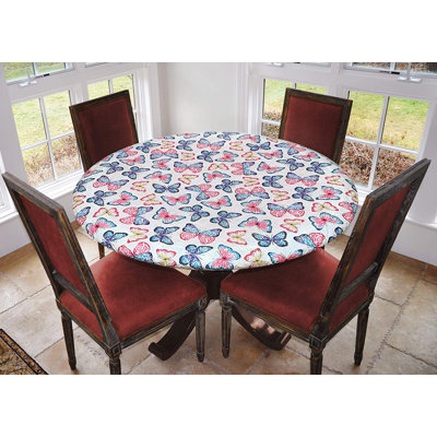 Rosalind Wheeler Deluxe Elastic Edged Flannel Backed Vinyl Fitted Table Cover - Butterfly Pattern - Oblong/Oval - Fits Tables Up To 48" W X 68" L