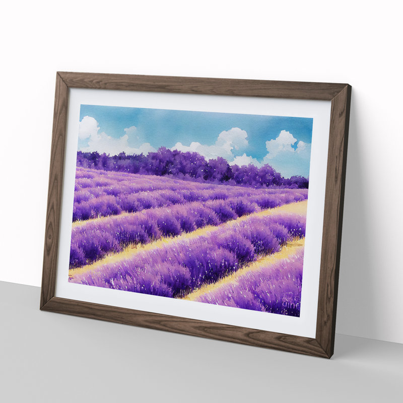 Watercolour Lavender Field Vol.2 1 Piece Single Picture Frame Wall Art, 46cm H x 64cm W x 2cm D, Walnut