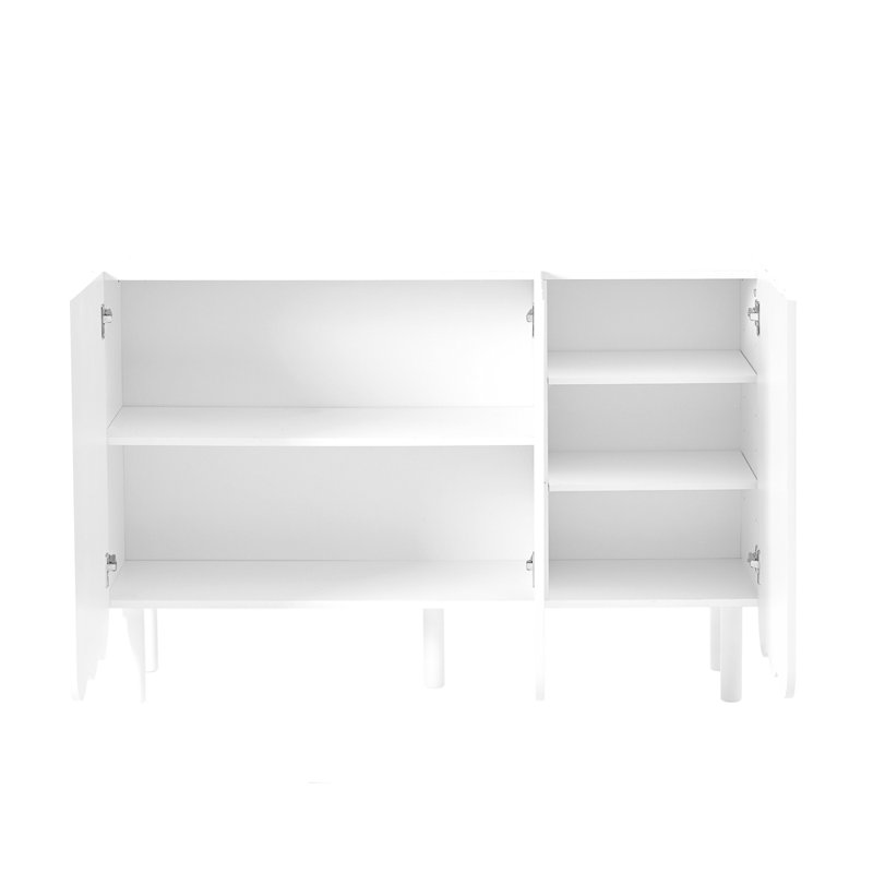 Armoire à chaussures minimaliste de style crème avec 5 pieds en bois massif, armoire buffet avec tablettes réglables, grande armoire de rangement avec portes ondulées pour le salon