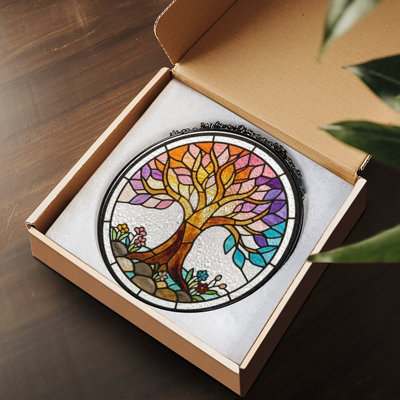 Vitrail coloré de l'arbre de vie circulaire_1 Vitrail pour fenêtre