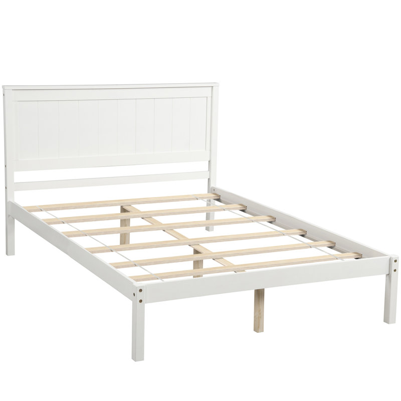 Lit plateforme double avec tête de lit, blanc, lit sans sommier, tête de lit