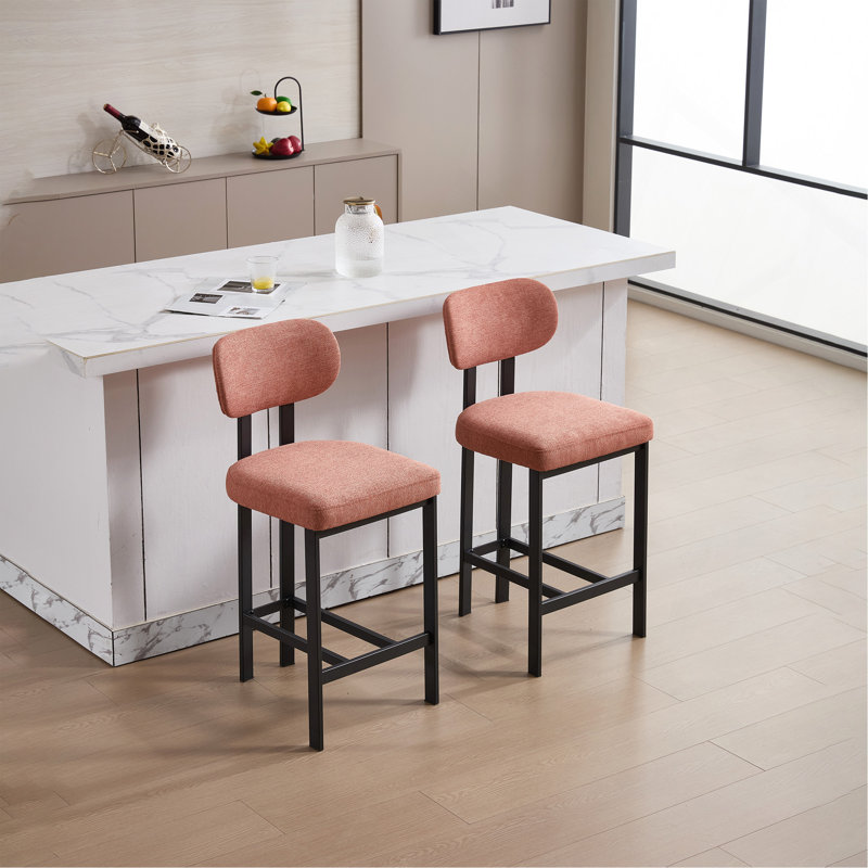 Upholstered Fabric Counter Height Barstool with Black Metal Legs for Dining Room/Kitchen Island/Bar, Orange