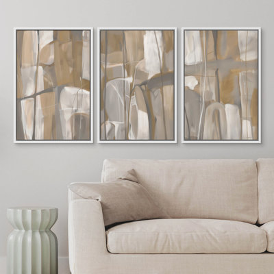 Neutral Tan Gray Abstract Shapes Modern Framed Bedroom Wall Decorations Canvas Print