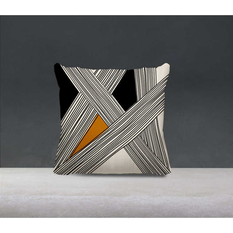 Cassie Abstract Outdoor Reversible Throw Pillow, 15"H x 15"W, Orange/Cream/Black