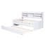 Lit simple en bois blanc délavé avec tête de lit bibliothèque intégrée, 3 grands tiroirs et bibliothèque à livres-2054355067