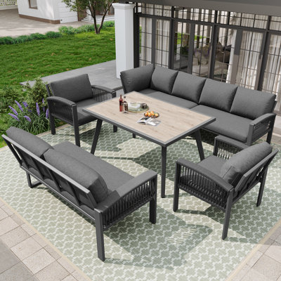 6-piece Outdoor Sofa Set - Galvanized Iron Frame, Uv-resistant Rope, Adjustable Legs, Thick Cushions