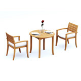 3 Seats 4 Pcs Grade-A Teak Wood Dining Set: 52" Round Table And 3 Travota Stacking Arm Chairs #11TV1103