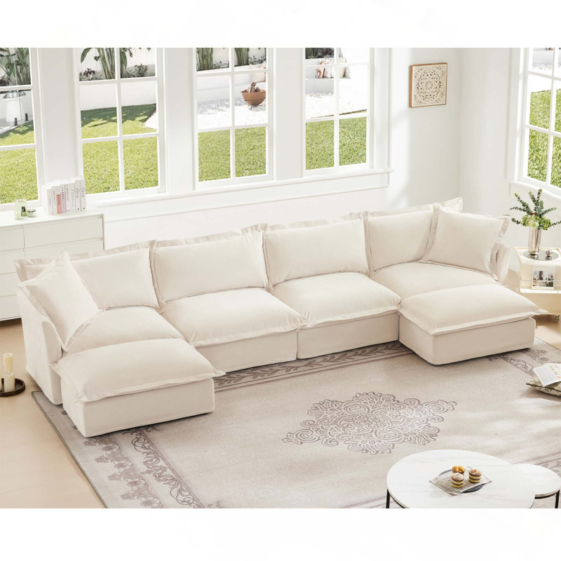 Canapé modulaire en chenille à 4 places en U avec housses amovibles pour le confort du salon et des combinaisons flexibles