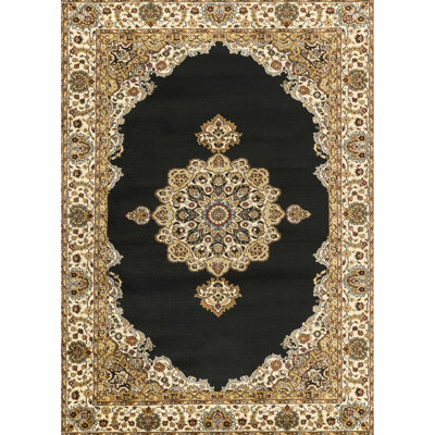 7 Ft. 10 In. X 3 Area Rug, Black, Classic Style, Polypropylene With Medallion Design Black Color, Pattern, Material