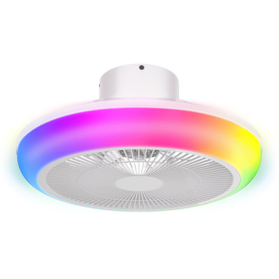 18" Low Profile Ceiling Fan With Lights And Remote, Flush Mount Enclosed RGB 7-Colour Ceiling Fan