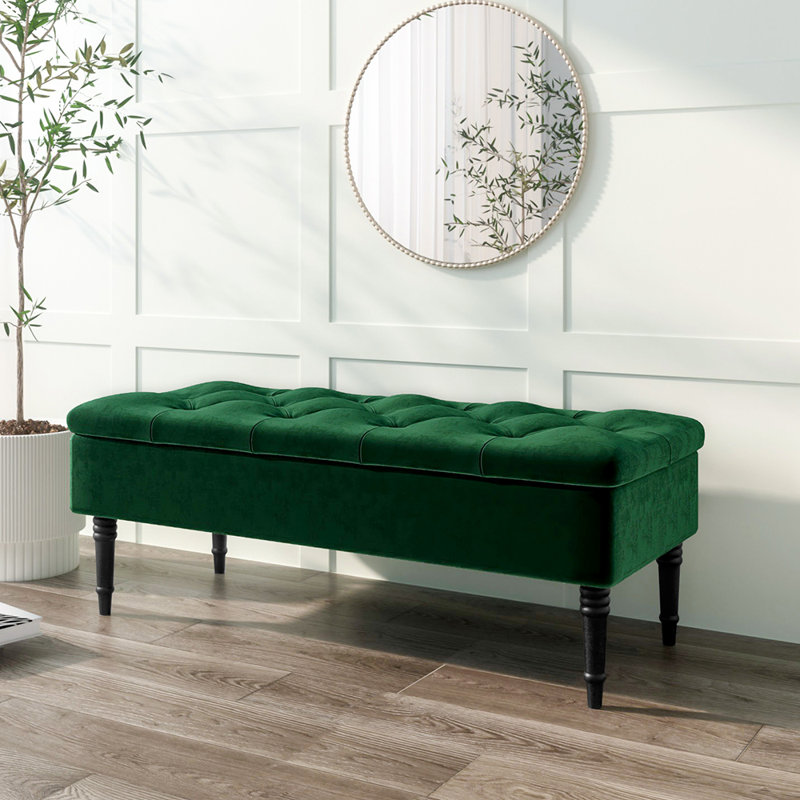Peyton Upholstered Storage Bench, Emerald Green