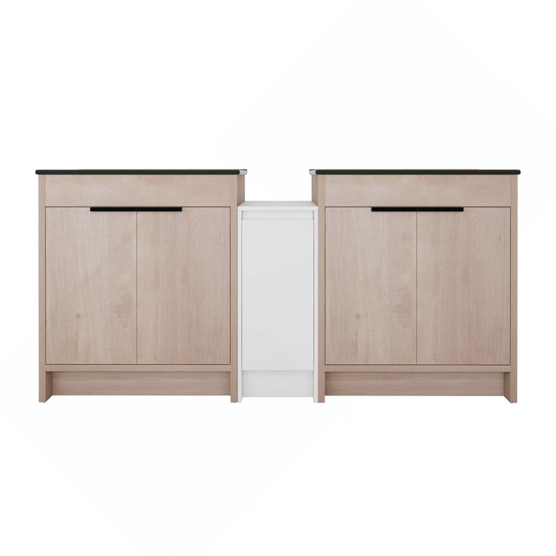 Meuble-lavabo autoportant avec lavabo en céramique noire et armoires de rangement, porte à fermeture douce, ensemble KD