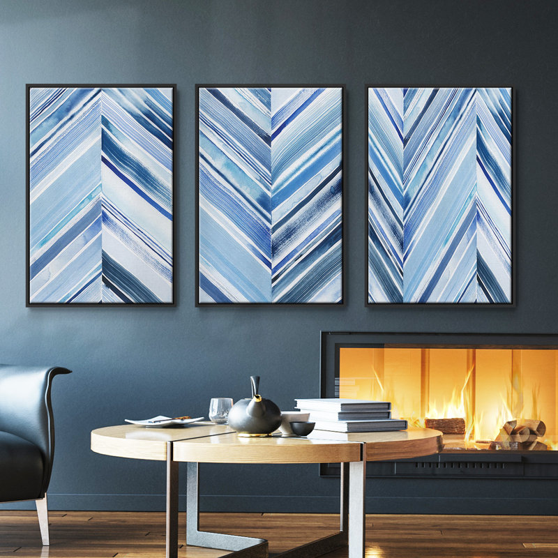 «Wave Crêtes I», ensemble de 3 reproductions encadrées sur toile, Noir, H 36 po x l 72 po