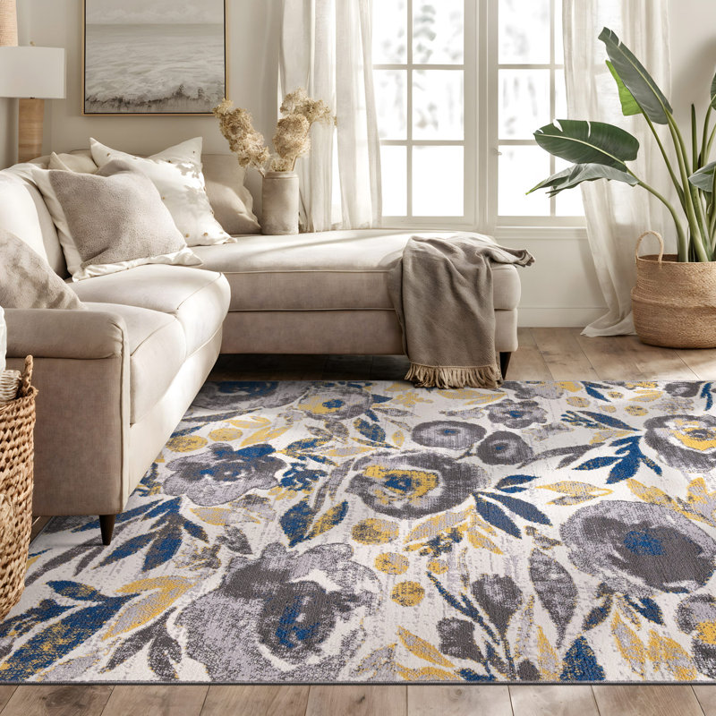 Tapis gris / jaune / ivoire Haslett, Rectangle 5 pi x 7 pi
