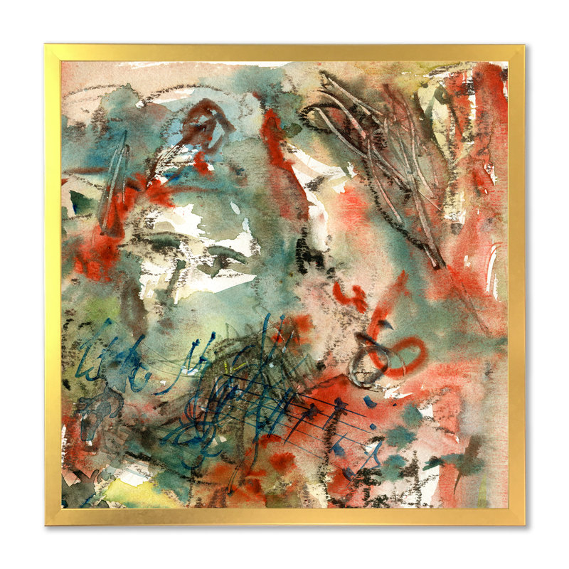 Musique, peinture abstraite II - sur, Encadrement doré, H 30 po x l 30 po x P 1 po