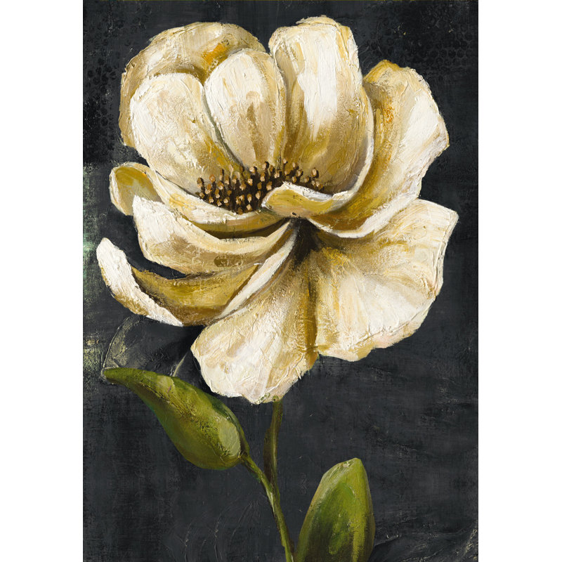 Fleur blanche - peinture sur toile tendue, H 18 po x l 12 po