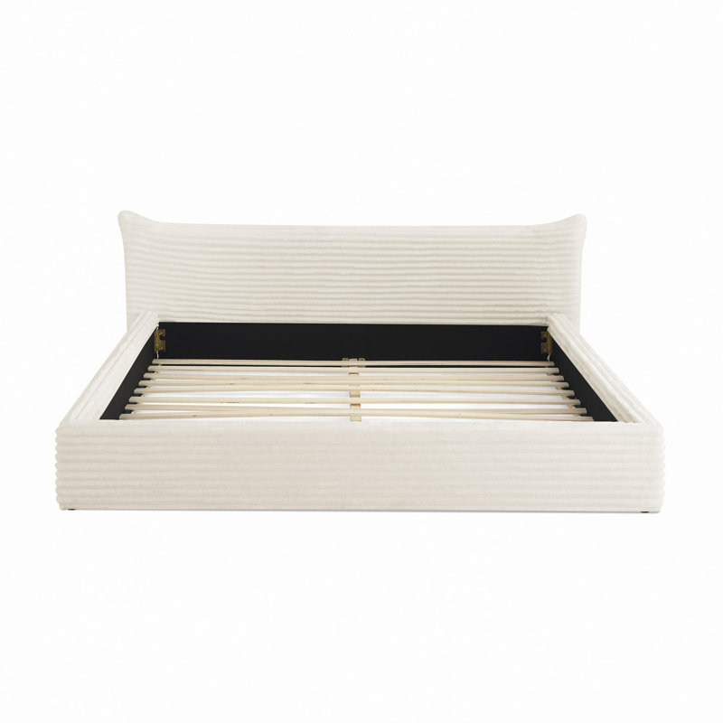 Lit tapissier avec structure en velours, lit plateforme avec tête de lit courbée et cadre en bois massif, aucun sommier requis (68 po x 87,75 po x 24,25 po)
