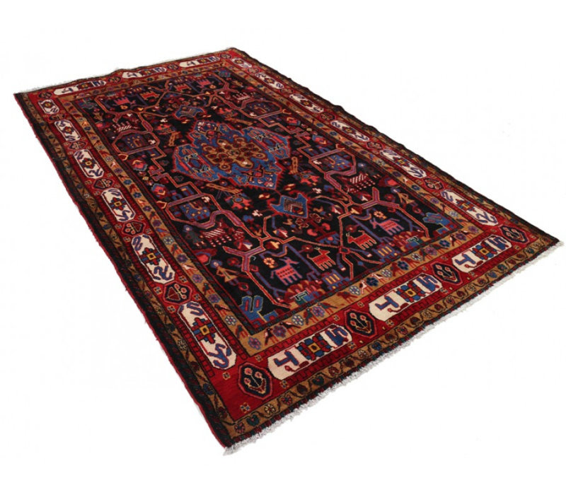 Tapis unique en laine bleu marine, Malibu et rouge Dimetri 5 pi 7 po x 9 pi 2 po Dimetri