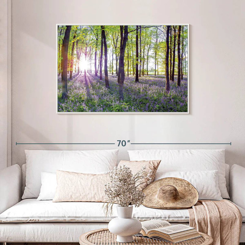 Bluebells and sunrise, Cadre flottant blanc, 43 po x 29 po