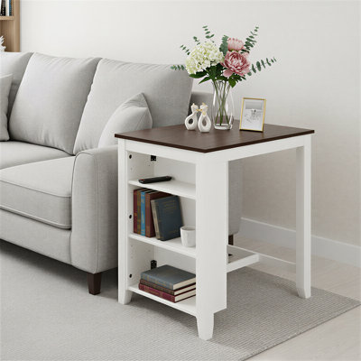 36" Counter Height Table with Shelves, USB Charging Ports, White