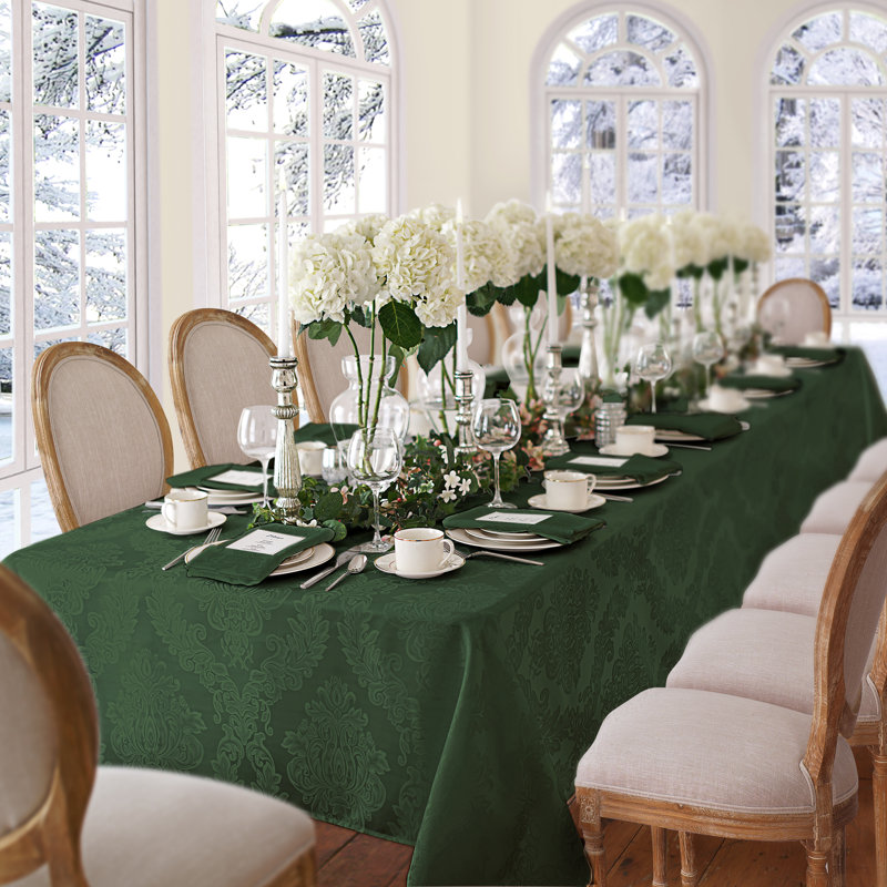 Nappe en jacquard de polyester uni à damas floral Burchfield, L 120 po x l 60 po, Hunter