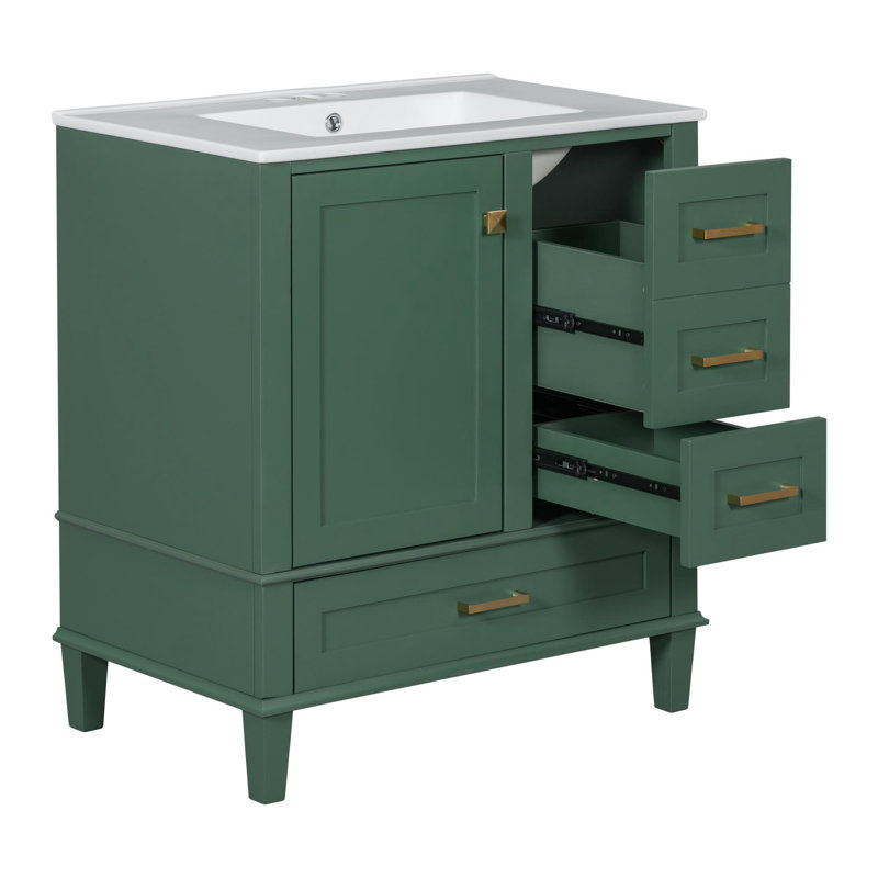 Meuble-lavabo autoportant 30 po, Vert, Or